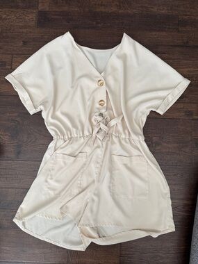 Cream Button-Front Short Sleeve Romper